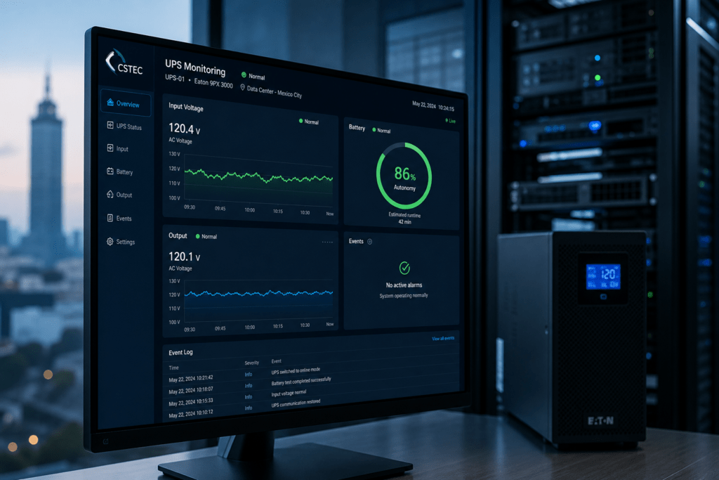 Dashboard de monitoreo SNMP para UPS Eaton en data center CSTEC CDMX