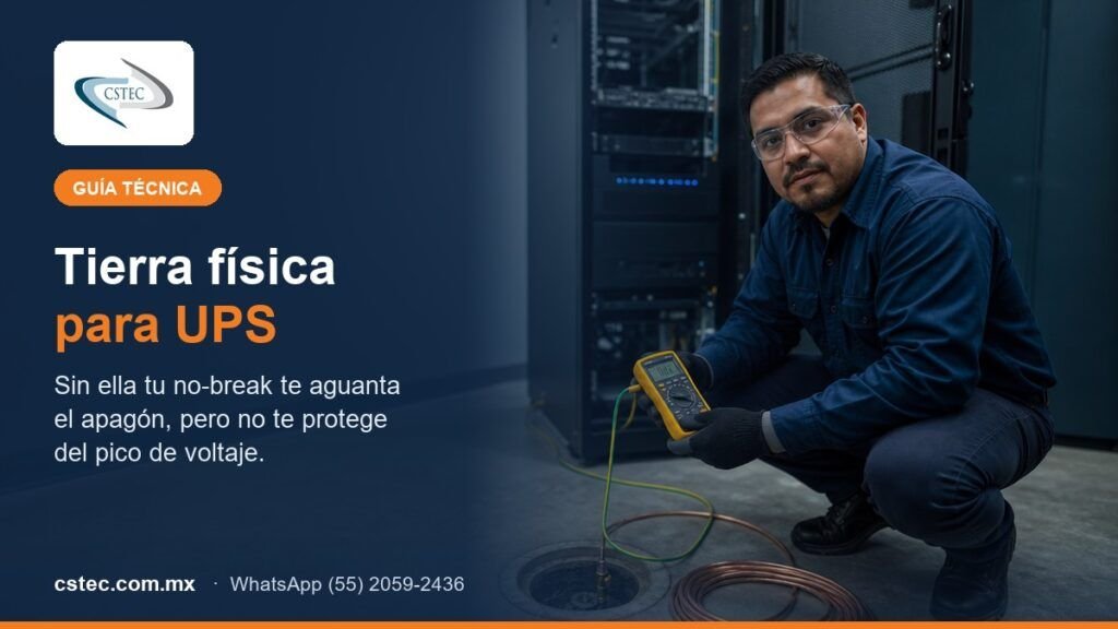 Técnico midiendo la tierra física para UPS en el site de una oficina en CDMX