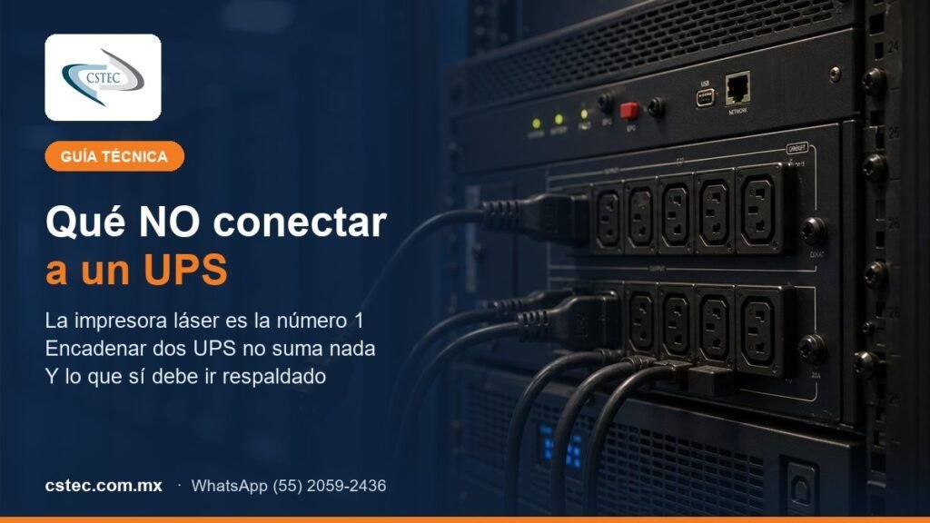 Qué no conectar a un UPS: contactos de respaldo en el rack de una oficina en CDMX