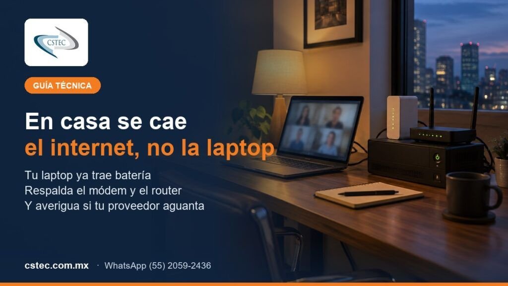UPS para home office junto al módem y el router en un escritorio en CDMX